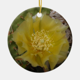 Ornamento De Cerâmica Cacto Amarelo em Flor