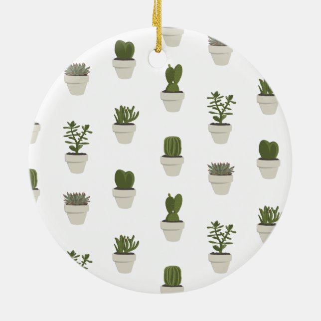 Ornamento De Cerâmica Cactos e Suculento - Branco (Traseira)