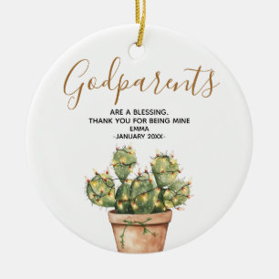 Ornamento De Cerâmica Cactus Christmas Godparent Family Keepsaname