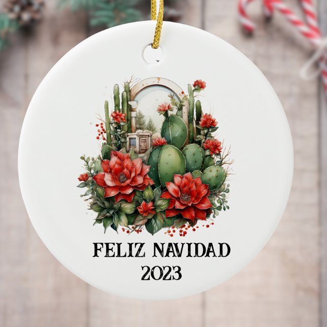 Ornamento De Cerâmica Cactus de Natal Ocidental (Criador carregado)