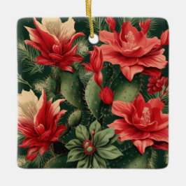 Ornamento De Cerâmica Cactus Kisses & Christmas Wishes A Square Ornament