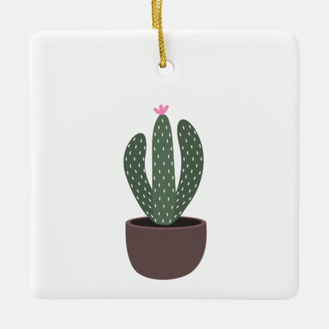 Ornamento De Cerâmica Cactus no pote (Frente)
