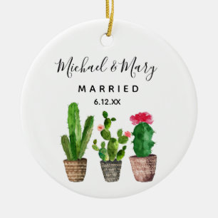 Ornamento De Cerâmica Cactus Personalizado Casado com Presente Recém-Cas