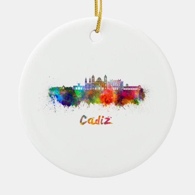 Ornamento De Cerâmica Cadiz skyline in watercolor (Frente)
