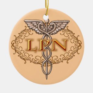 Ornamento De Cerâmica Caduceu de Cobre Oval Enfermeira LPN