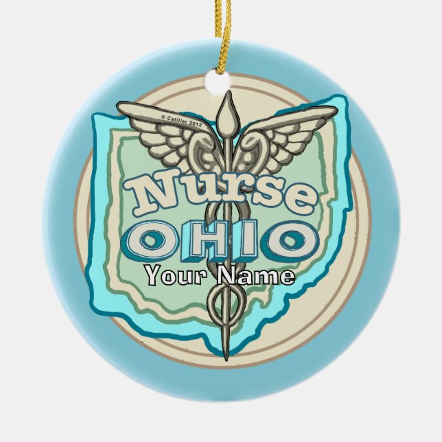 Ornamento De Cerâmica Caduceu de Enfermeira de Ohio (Frente)