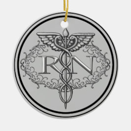 Ornamento De Cerâmica Caduceu Oval Prata Enfermeira RN