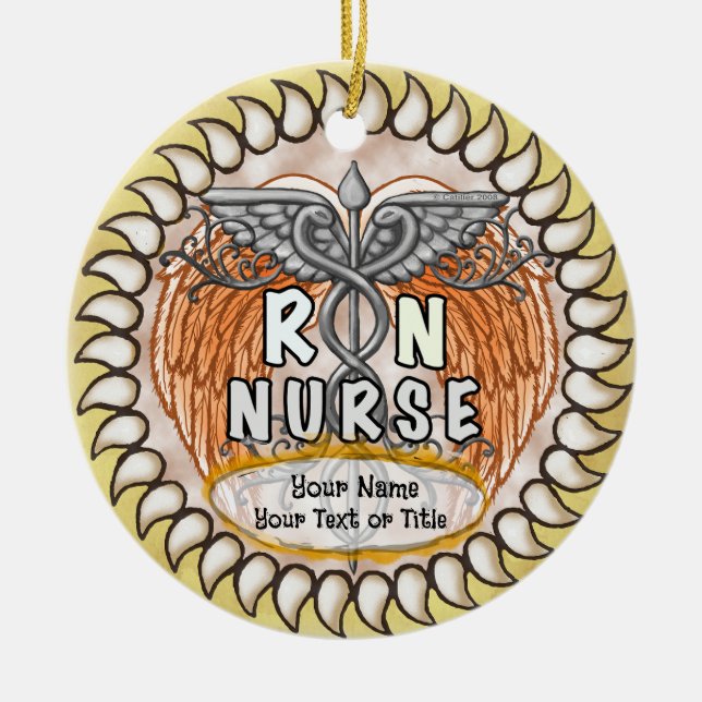 Ornamento De Cerâmica Caduceus wings rn nurse (Frente)