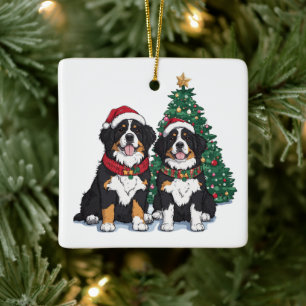 Ornamento De Cerâmica Cães Berneses de Natal