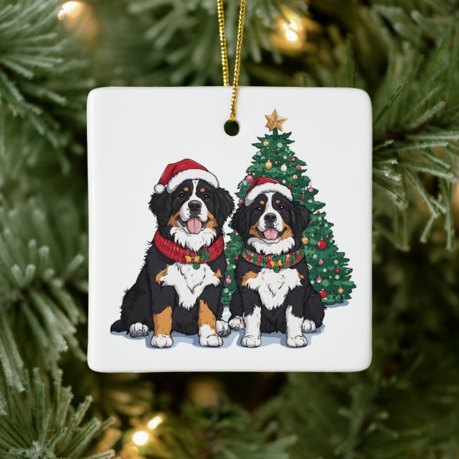 Ornamento De Cerâmica Cães Berneses de Natal (Árvore)