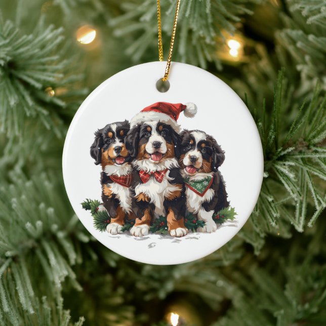 Ornamento De Cerâmica Cães Berneses de Natal (Árvore)