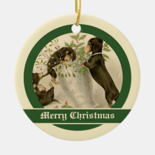 Ornamento De Cerâmica Cães bonitos do dachshund do Victorian do natal