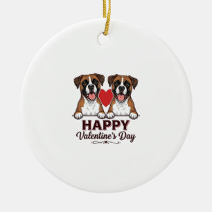 Ornamento De Cerâmica Cães Boxer Feliz Dia dos Namorados Vintage