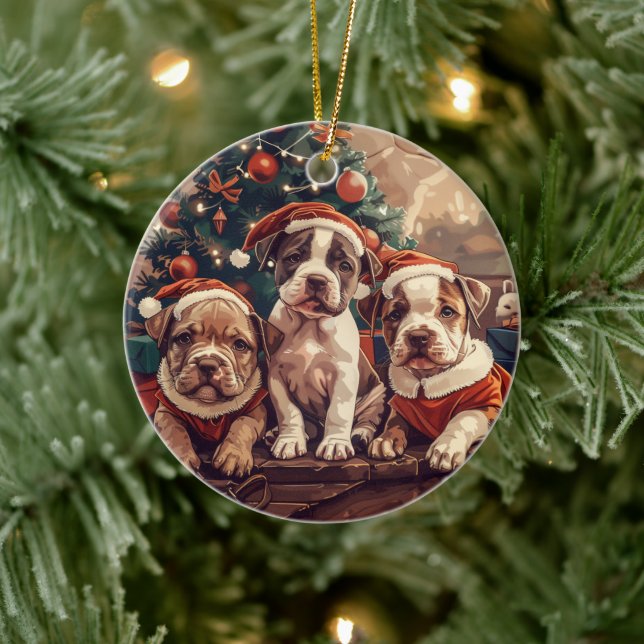 Ornamento De Cerâmica Cães de Cachorro Pit Bull de Natal (Árvore)