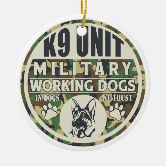 Ornamento De Cerâmica Cães de funcionamento militares da unidade K9 (Frente)