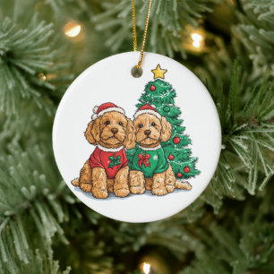 Ornamento De Cerâmica Cães de Goldendoodle de Natal