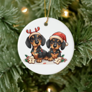 Ornamento De Cerâmica Cães de Natal Dachshund