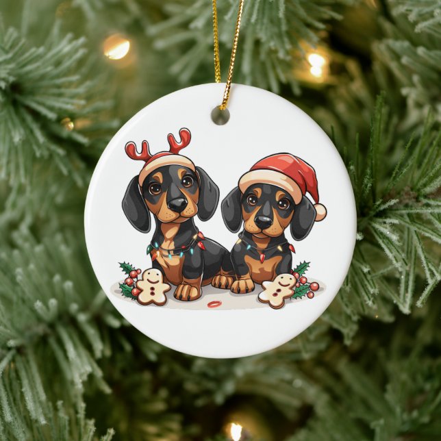 Ornamento De Cerâmica Cães de Natal Dachshund (Árvore)