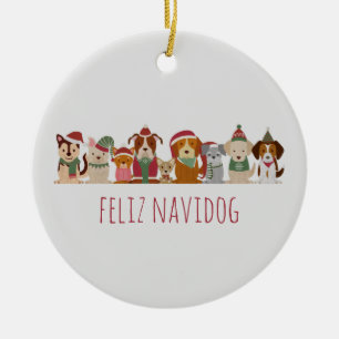 Ornamento De Cerâmica Cães de Natal Feliz Navidog