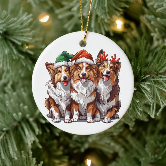 Ornamento De Cerâmica Cães de Pastoreio Shetland de Natal (Árvore)