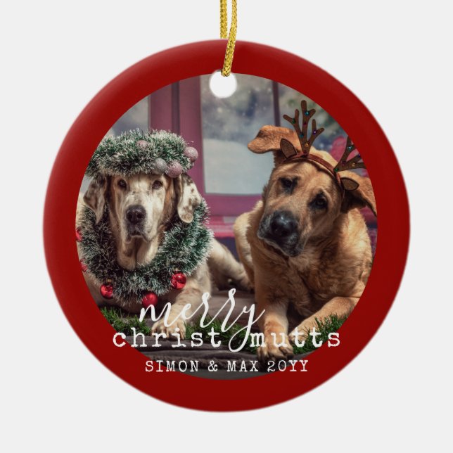 Ornamento De Cerâmica Cães de Pet Personalizados Foto Engraçada Natal (Frente)