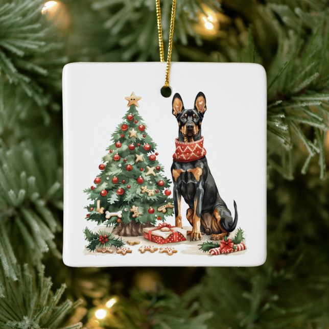 Ornamento De Cerâmica Cães Dobermann de Natal (Árvore)