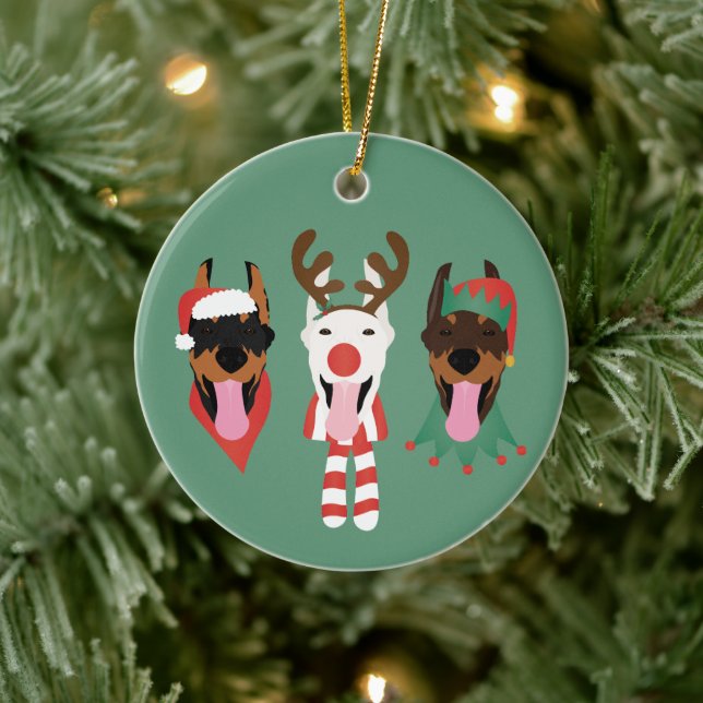 Ornamento De Cerâmica Cães Dobermann de Natal (Árvore)