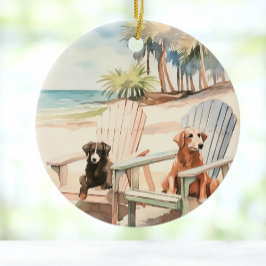 Ornamento De Cerâmica Cães em Adirondack Chairs Pastel Beach Scene