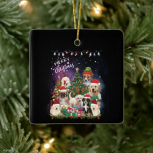 Ornamento De Cerâmica Cães Feliz Natal Luz