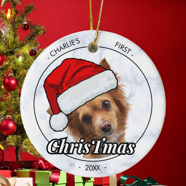 Ornamento De Cerâmica Cães Primeiro Natal Foto Personalizada de Cachorro (Criador carregado)