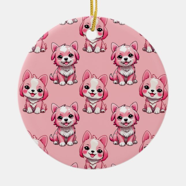 Ornamento De Cerâmica Cães Rosa Fofos (Frente)
