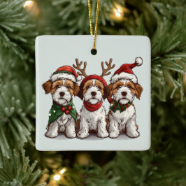 Ornamento De Cerâmica Cães Terrier Fox Terrier do Welsh Wire de Natal