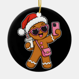Ornamento De Cerâmica Café com Gelo Natal Menina de Pão de Mel Fofa Self