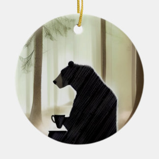 Ornamento De Cerâmica Café de Bebendo de Urso na Floresta