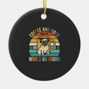 Ornamento De Cerâmica Café e Cães Pug Retro Amante