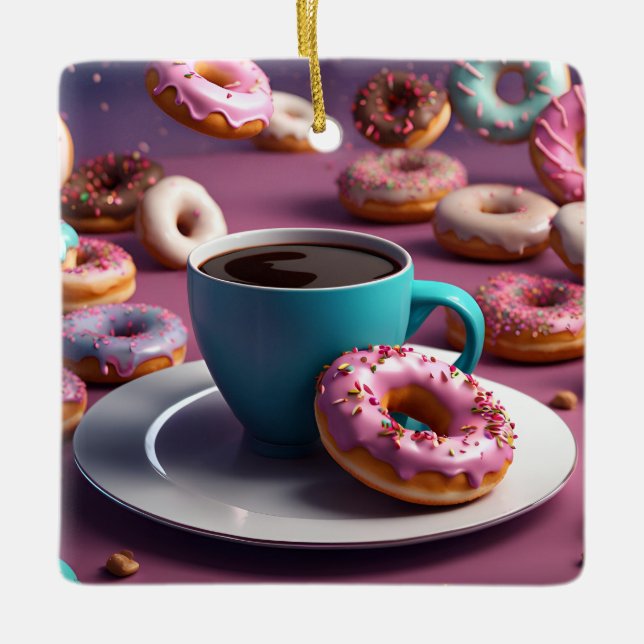 Ornamento De Cerâmica Café e Donuts (Frente)