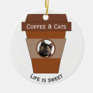Ornamento De Cerâmica Café e gatos personalizáveis - A vida é doce