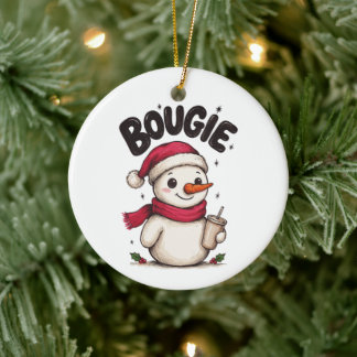 Ornamento De Cerâmica Café Gelado com Chapéu de Papai Noel Homem de Neve