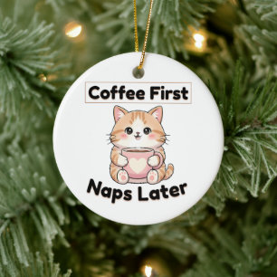 Ornamento De Cerâmica Café Primeiro Sonecas Depois Gatinho Fofo Kawaii
