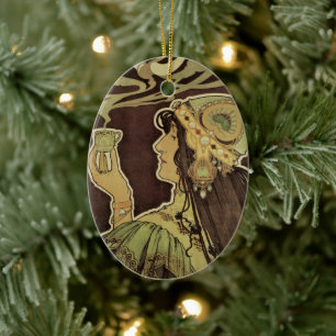 Ornamento De Cerâmica Café Rajah Art Nouveau Vintage, Mulher com Café