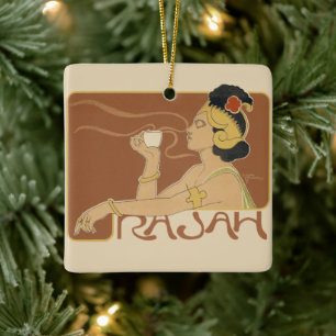 Ornamento De Cerâmica Café Rajah Art Nouveau Vintage, Senhora com Café