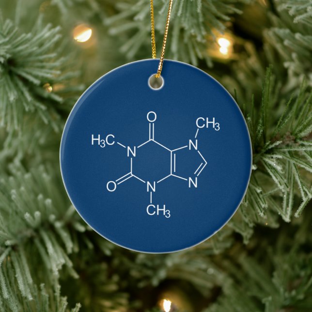 Ornamento De Cerâmica Caffeine Molecule Blue Cerâmica Ornament (Árvore)