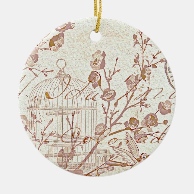 Ornamento De Cerâmica cage de pássaro vintage (Frente)