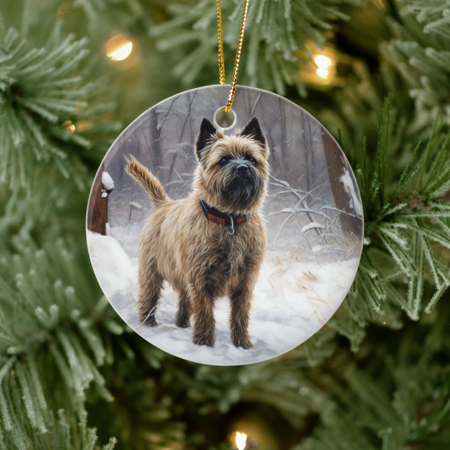 Ornamento De Cerâmica Cairn Terrier Deixe-o nevar no Natal (Árvore)