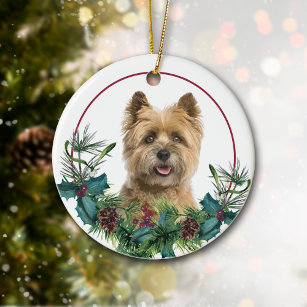Ornamento De Cerâmica Cairn Terrier Dog Evergreen Wreath