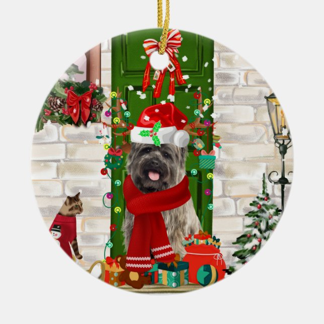 Ornamento De Cerâmica Cairn Terrier Dog Natal (Frente)