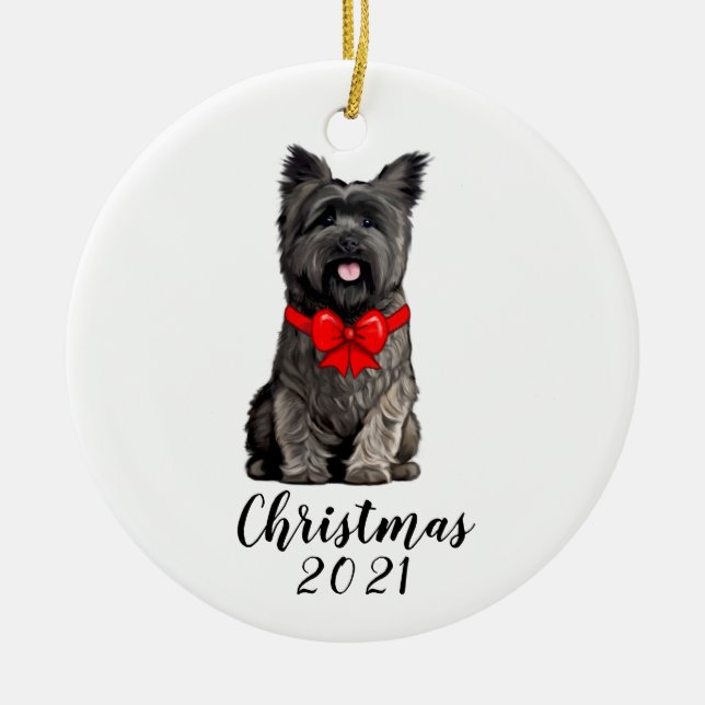 Ornamento De Cerâmica Cairn Terrier na data do Arco de Natal personalizá (Frente)
