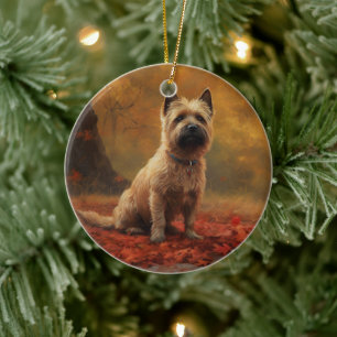 Ornamento De Cerâmica Cairn Terrier nas Folhas de Outono Caem Inspiração