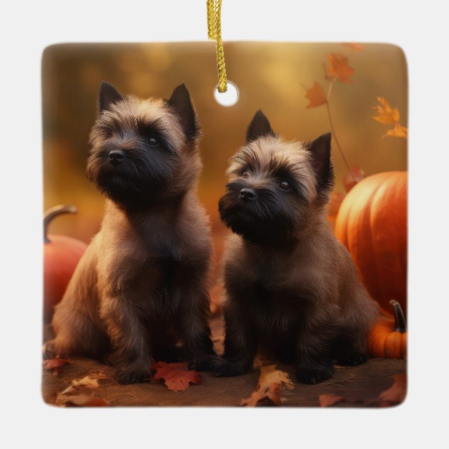 Ornamento De Cerâmica Cairn Terrier Puppy Autumn Delight Pumpkin (Frente)