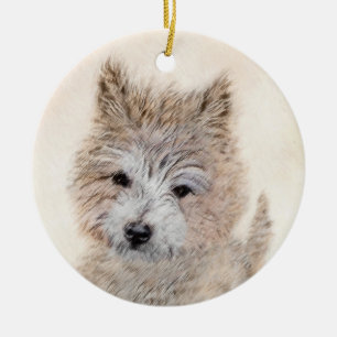 Ornamento De Cerâmica Cairn Terrier Puppy Painting - Arte Original De C